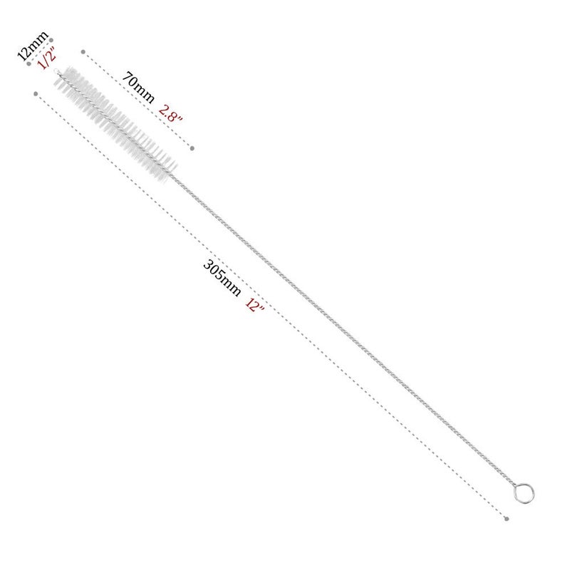 GFDesign Drinking Straw Cleaning Brushes Set 12"" Extra Long 12mm Extra Wide Pipe Tube Cleaner Nylon Bristles Stainless Steel Handle - 12"" x 1/2"" (12mm) - Set of 4 - Image 2